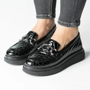 Pantofi Black Croco eleganta piele naturala Flux