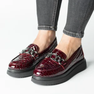 Pantofi Bordo Croco piele naturala Flux