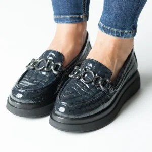 Pantofi Bleumarin Croco piele naturala Flux